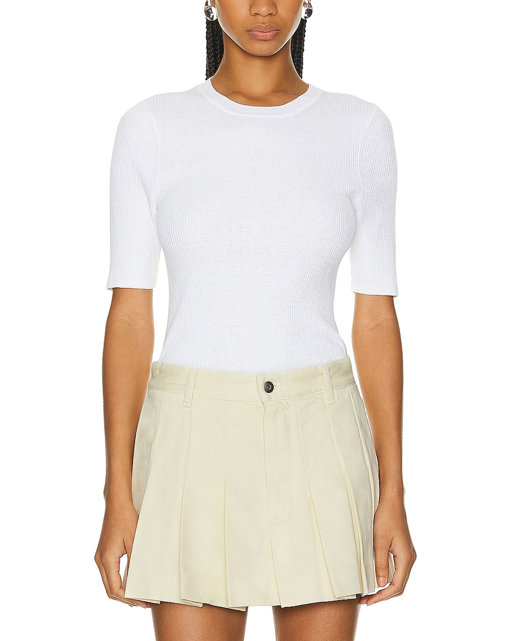 Enza Costa Ribbed Ivory Crewneck Top Size XS